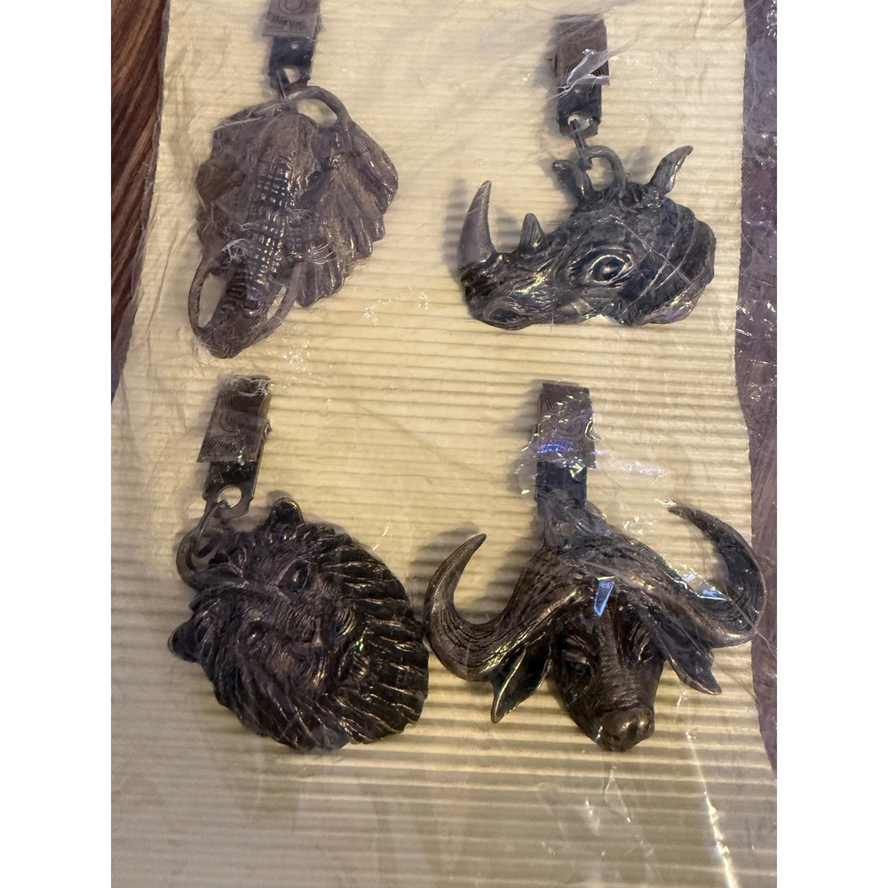 African Safari Big Five Brass Animal Head Tablecloth Weights Set‎ of 4th